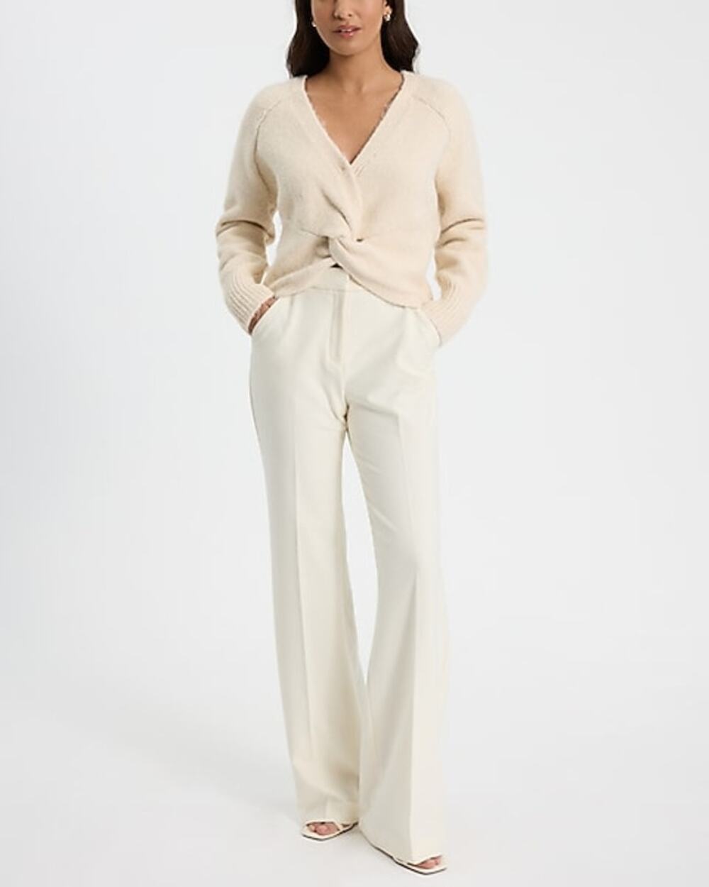 Express Reversible Twist Sweater Cream Knit Cozy Pullover Minimalist  Size XL